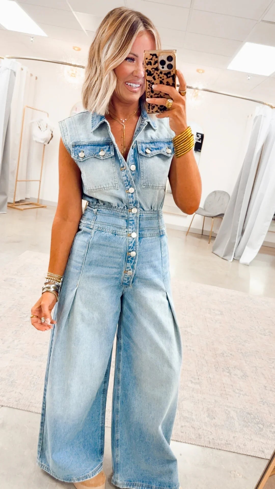 Snow Washed Button Down Jumpsuit