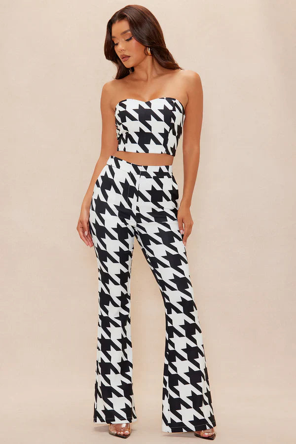 Heather Houndstooth Pant Set - Black/White
