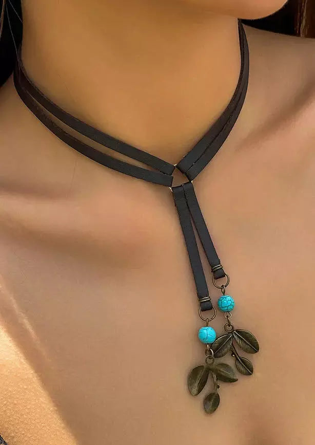 Turquoise Leaf Tassel Bohemian Necklace