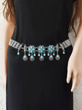 Turquoise Fringe Floral Carved Column Belt
