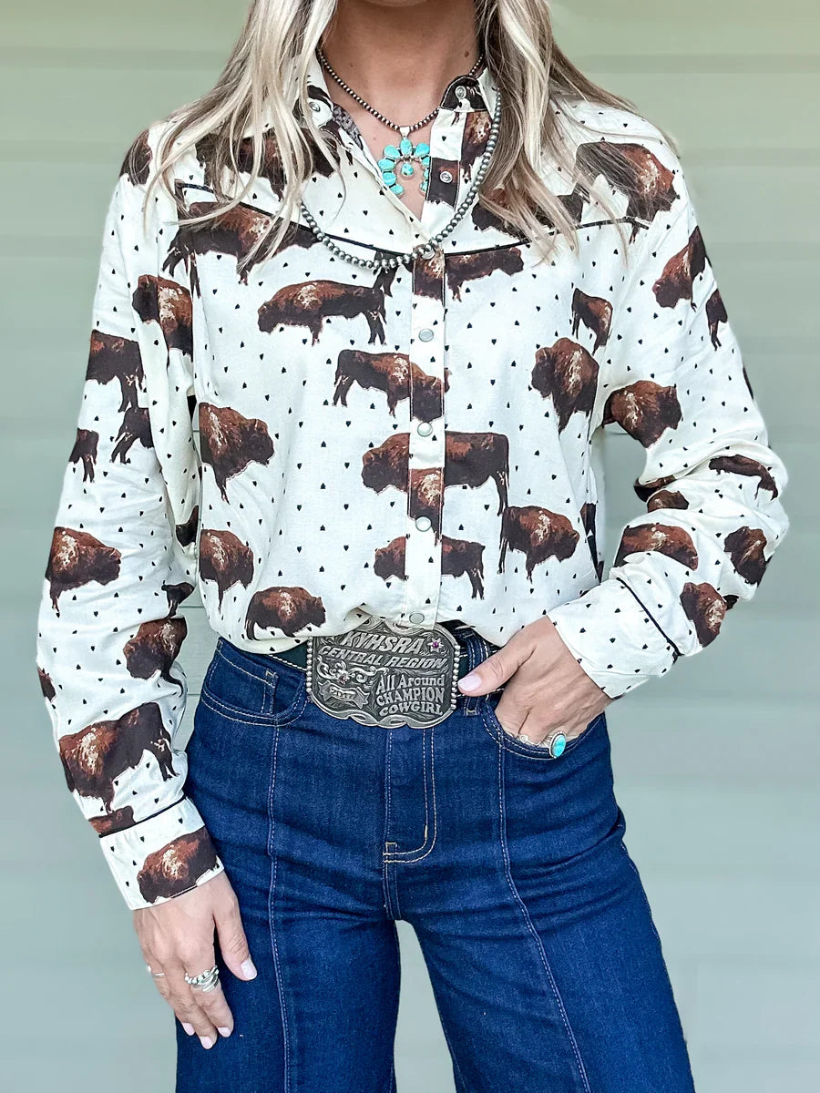 Buffalo Cowgirl Pearl Snap Button Down