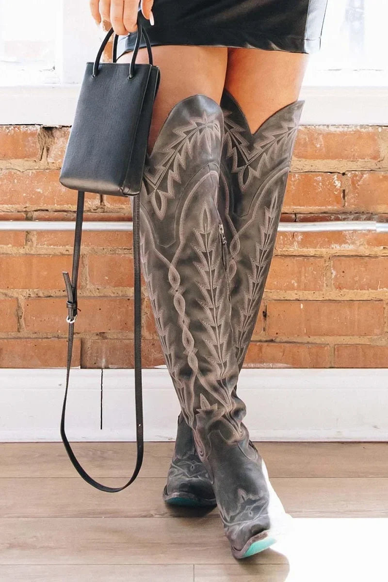 Retro Western Zipper Women's Boots