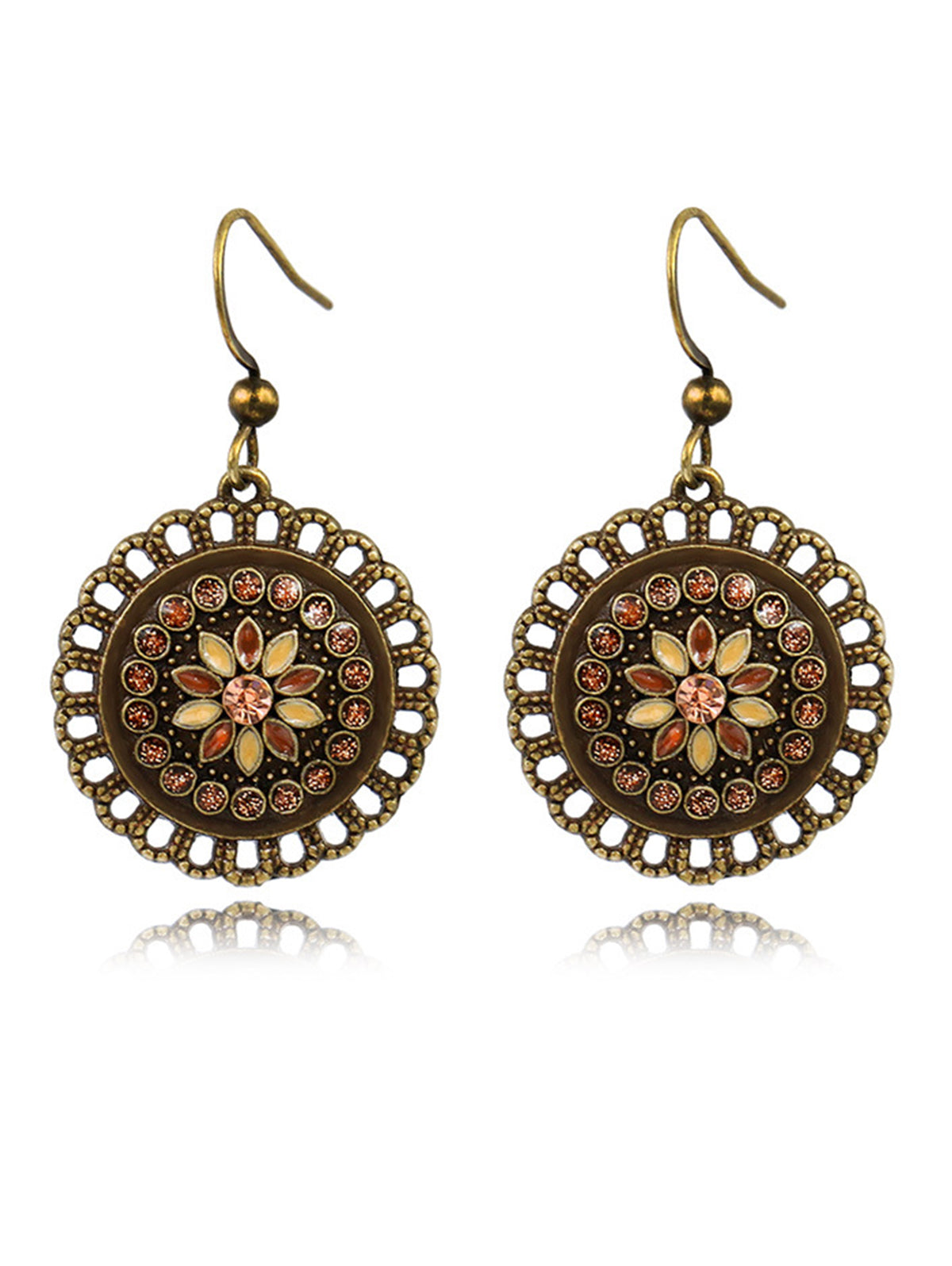 Flower Design Hollow Rhinestone Decor Drop Earrings