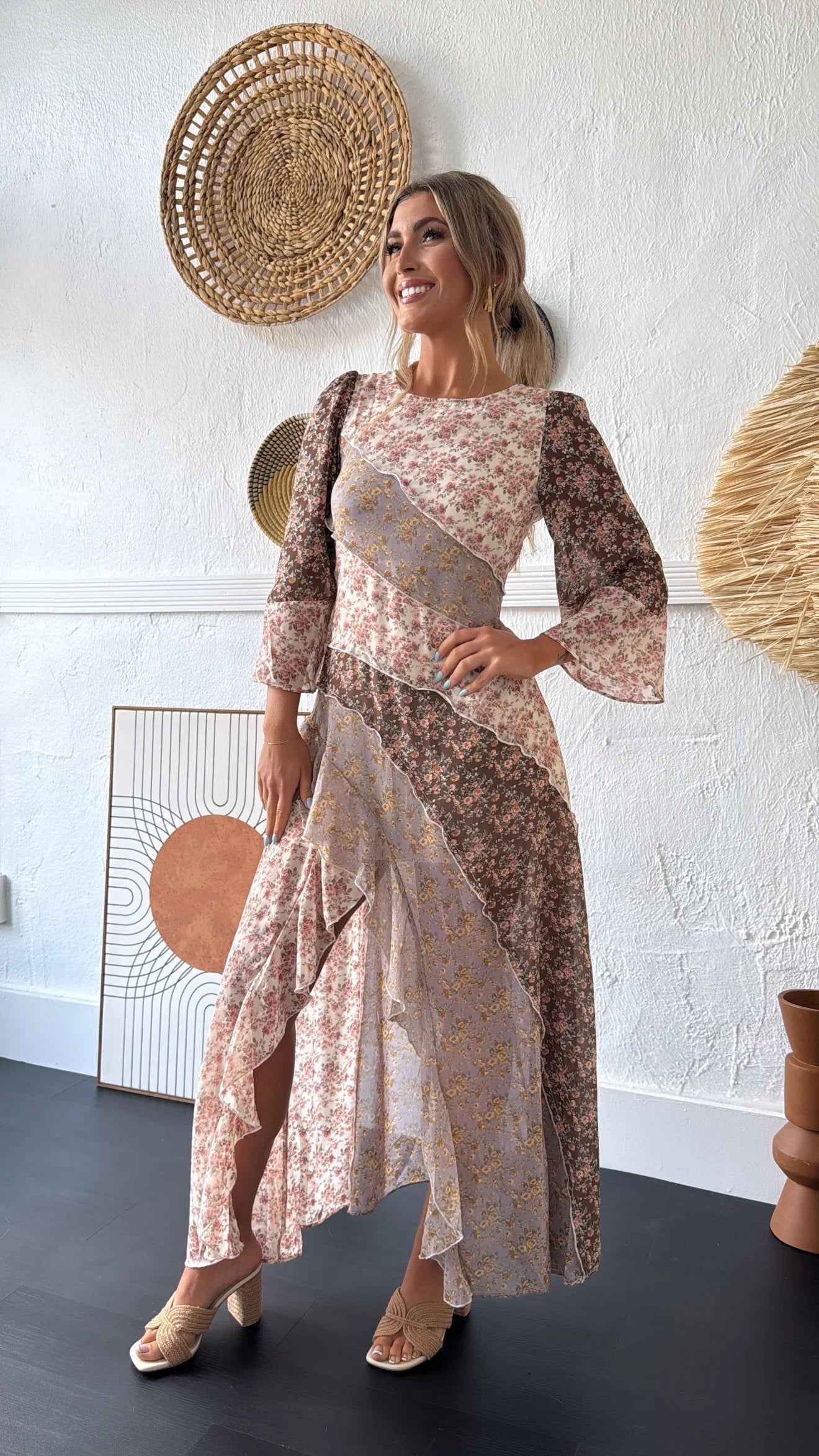 Boho Bloom Floral Print Chiffon Maxi Dress