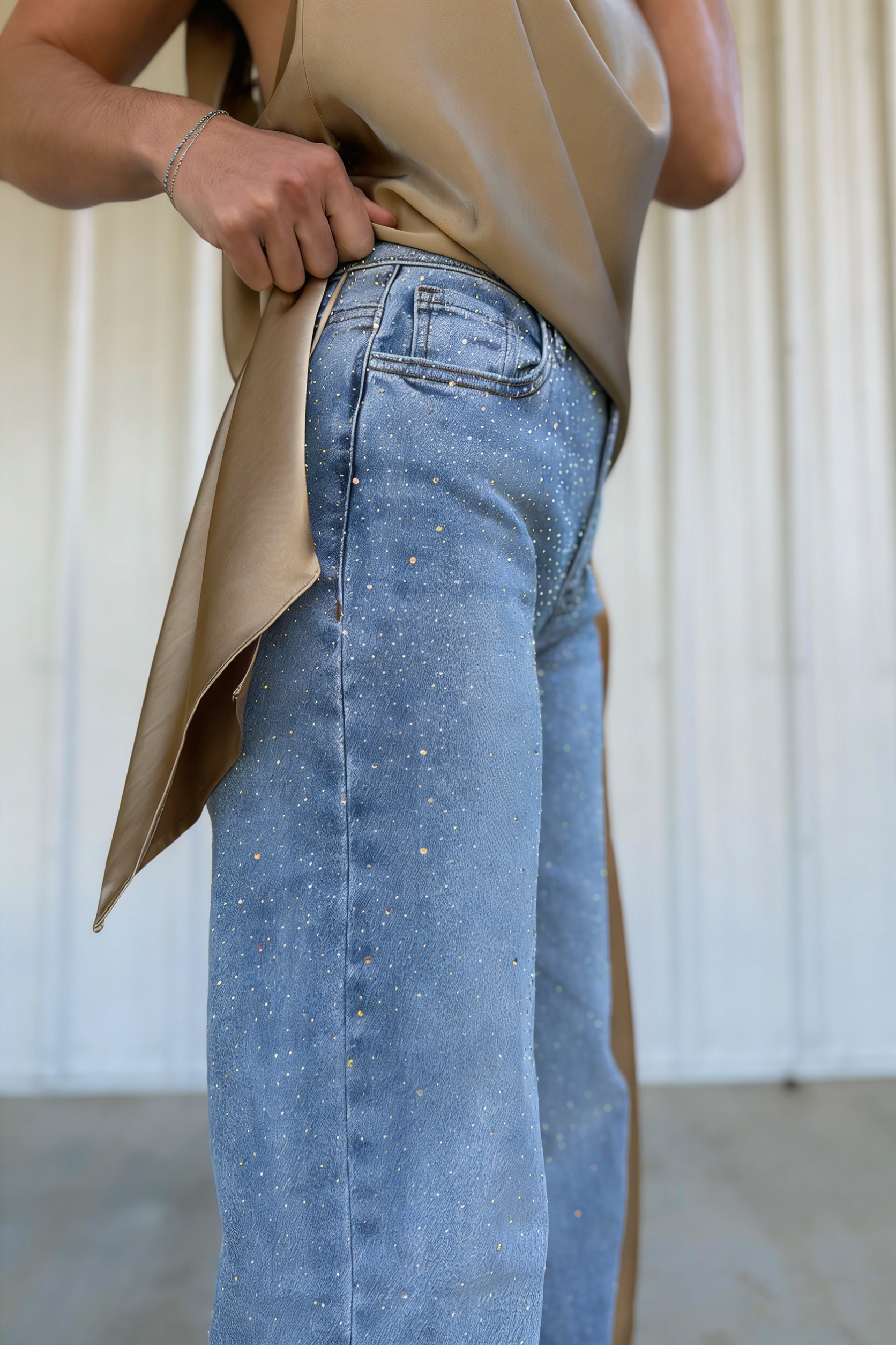 Iridescent Rhinestone Runway Jeans