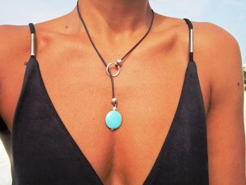 Vintage Turquoise Leather Necklace
