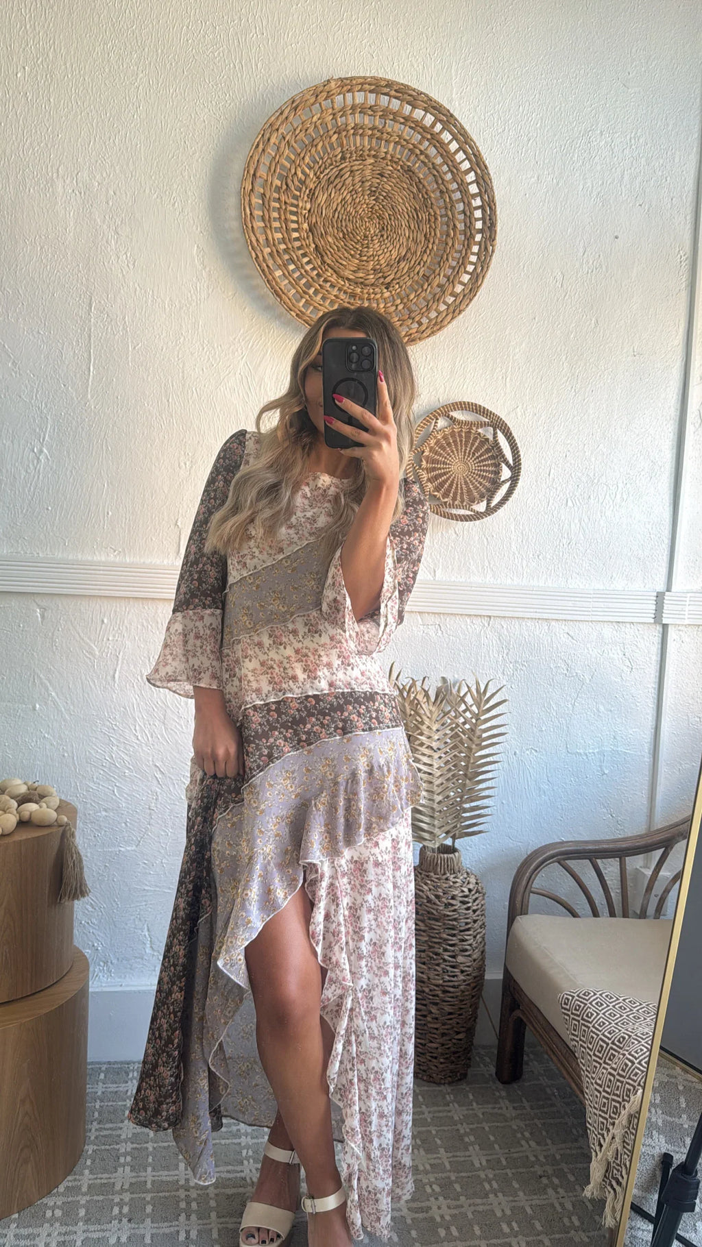 Boho Bloom Floral Print Chiffon Maxi Dress