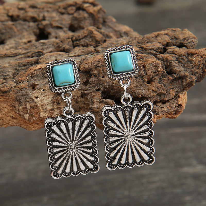 Vintage Turquoise Western Celtic Totem Earrings