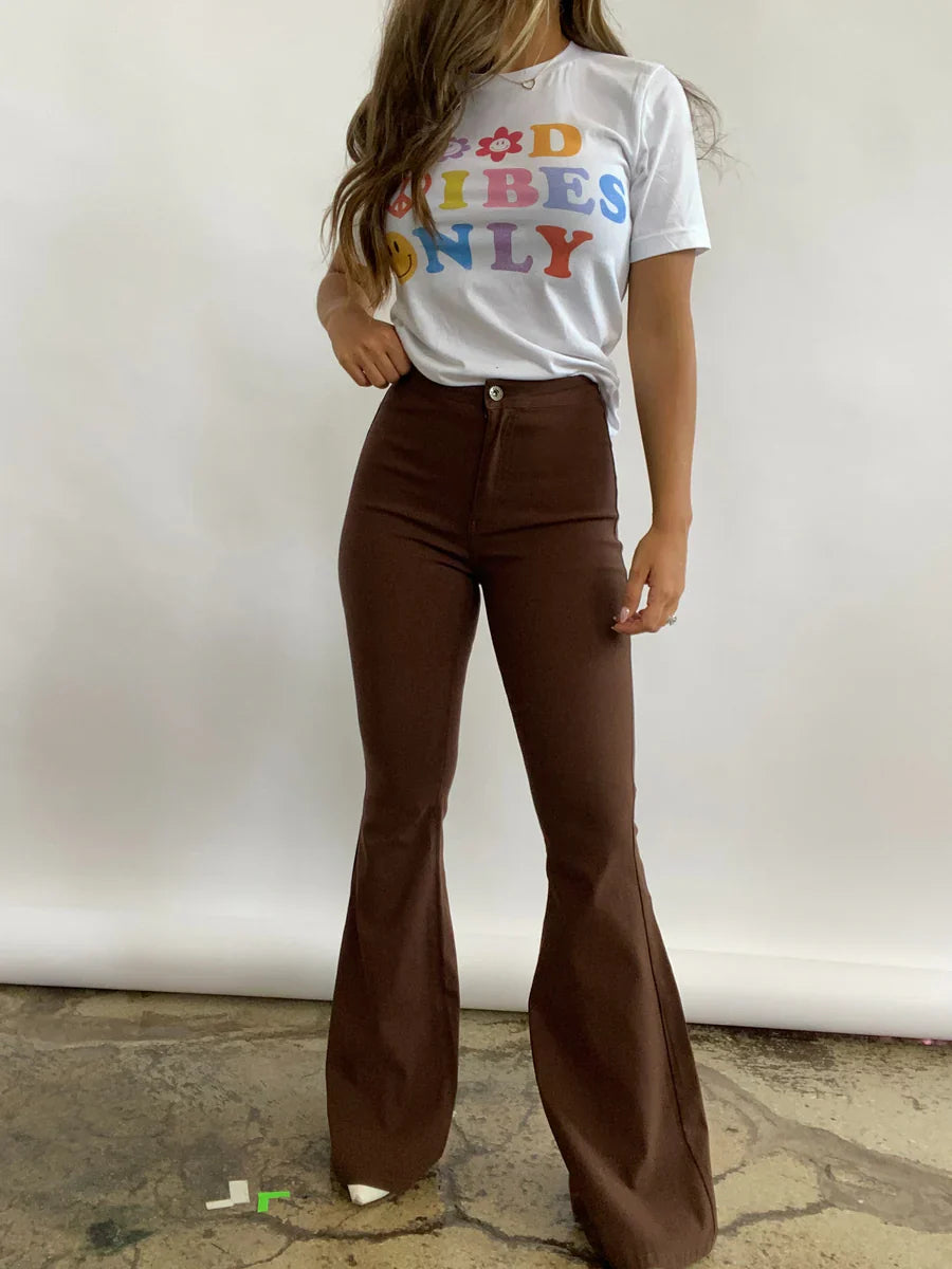 High Waisted Bell Bottom Flare Jeans - Chocolate Brown