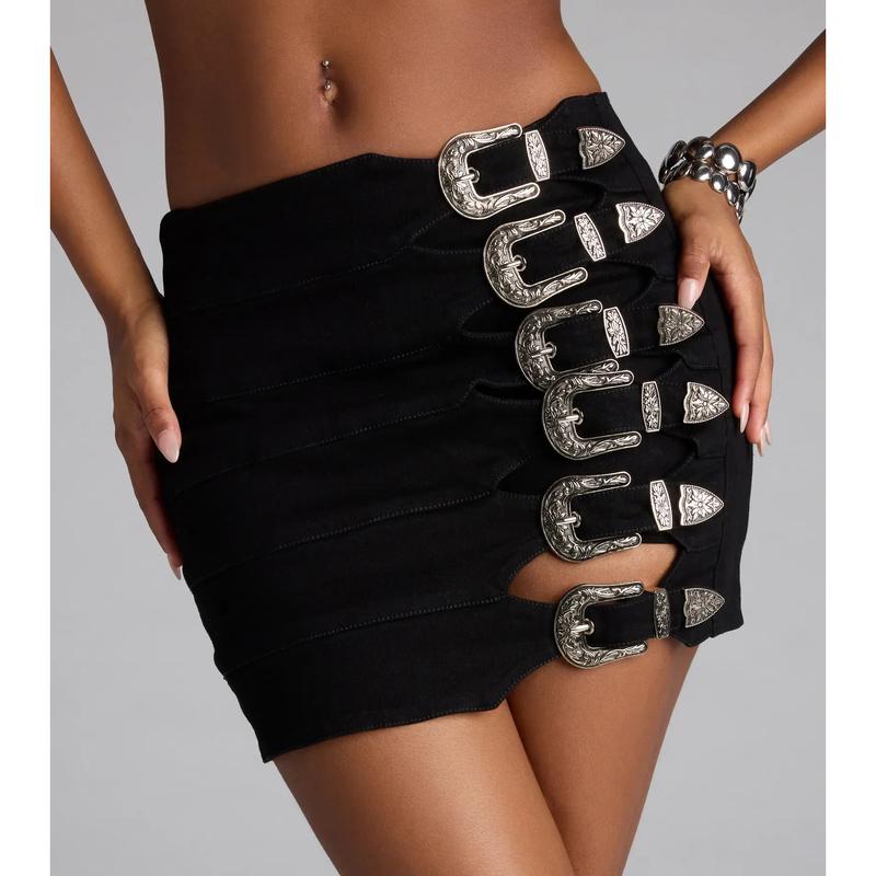 Buckle Down High-Rise Denim Skort