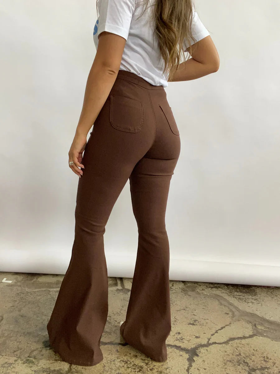 High Waisted Bell Bottom Flare Jeans - Chocolate Brown