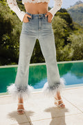 Fable denim feather trim jeans in Blue