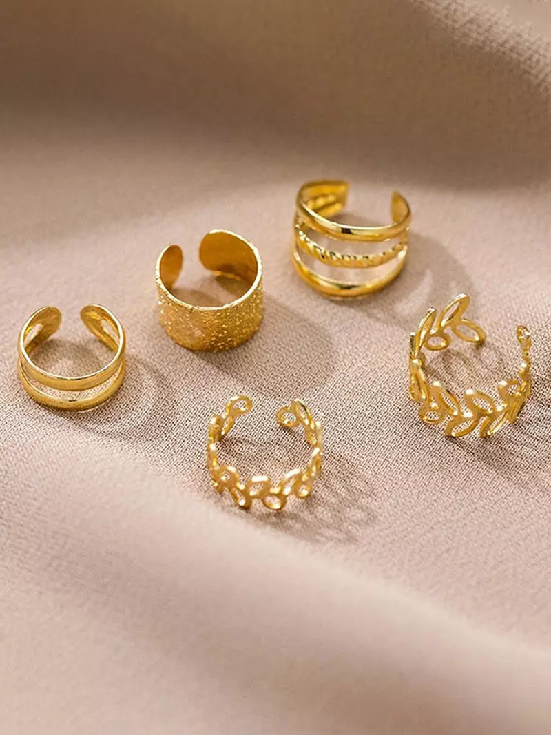 5Pcs Hollow Out Leaf Ear Cuff Earrings