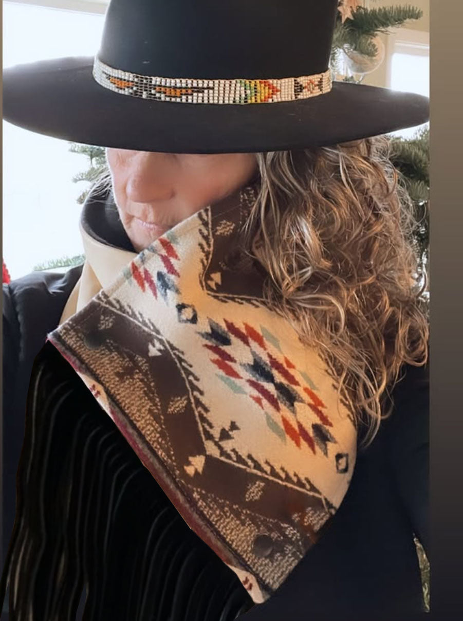 Western Fringed Scarf - Aztec Pattern