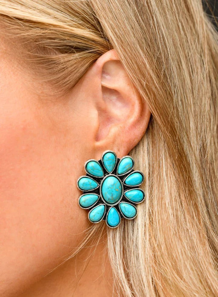 Turquoise Cluster Concho Earrings