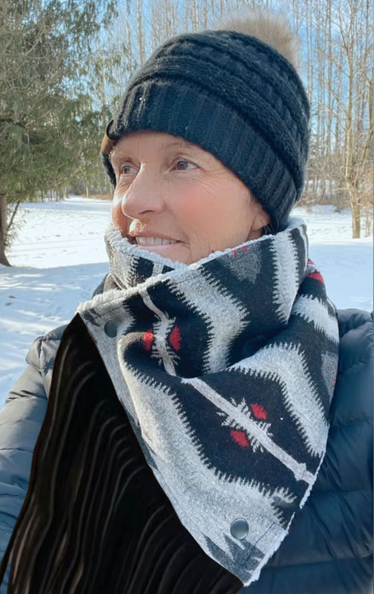 Western Fringed Scarf - Aztec Pattern