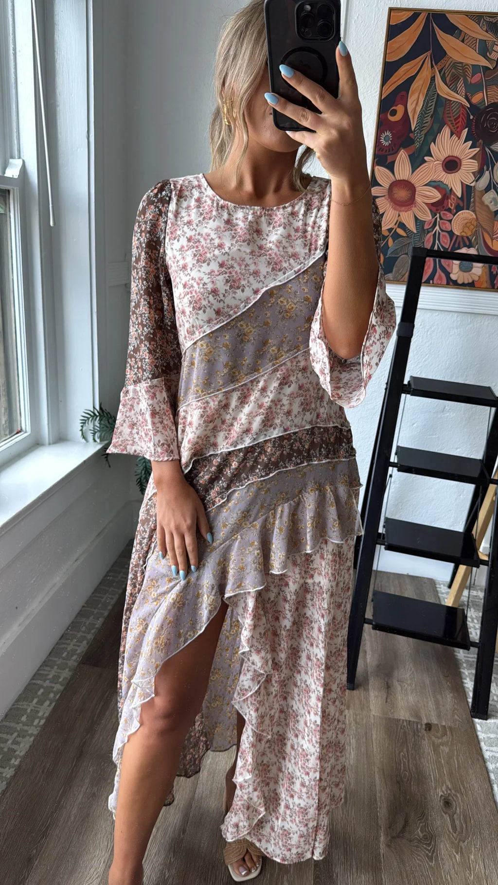 Boho Bloom Floral Print Chiffon Maxi Dress