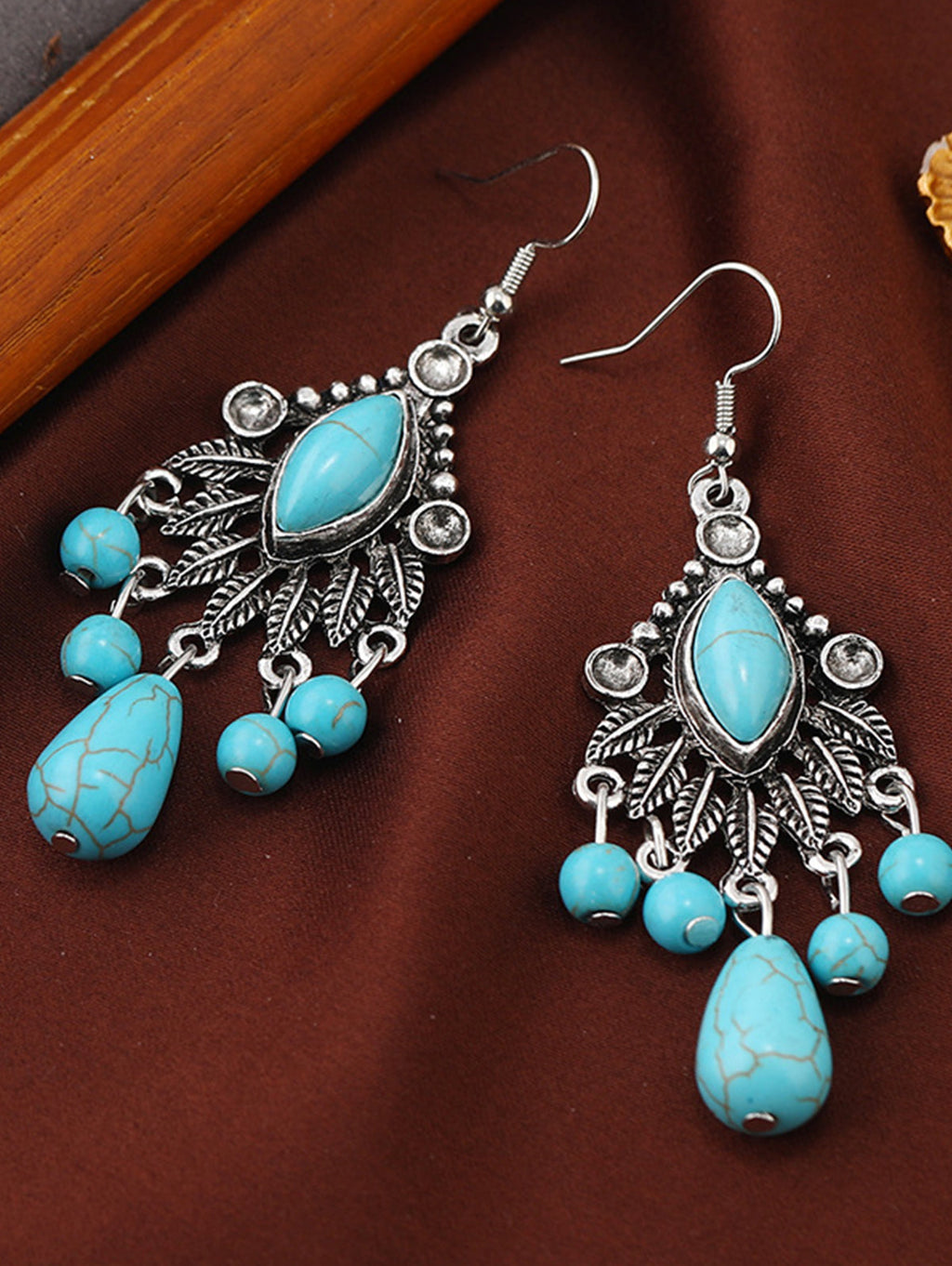 Bohemian Teardrop Shape Turquoise Tassel Alloy Drop Earrings