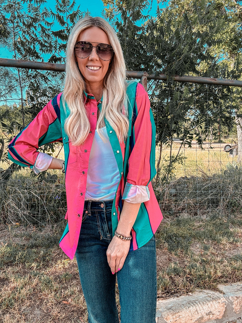 The Leona Striped Button Down (Pink Mix)