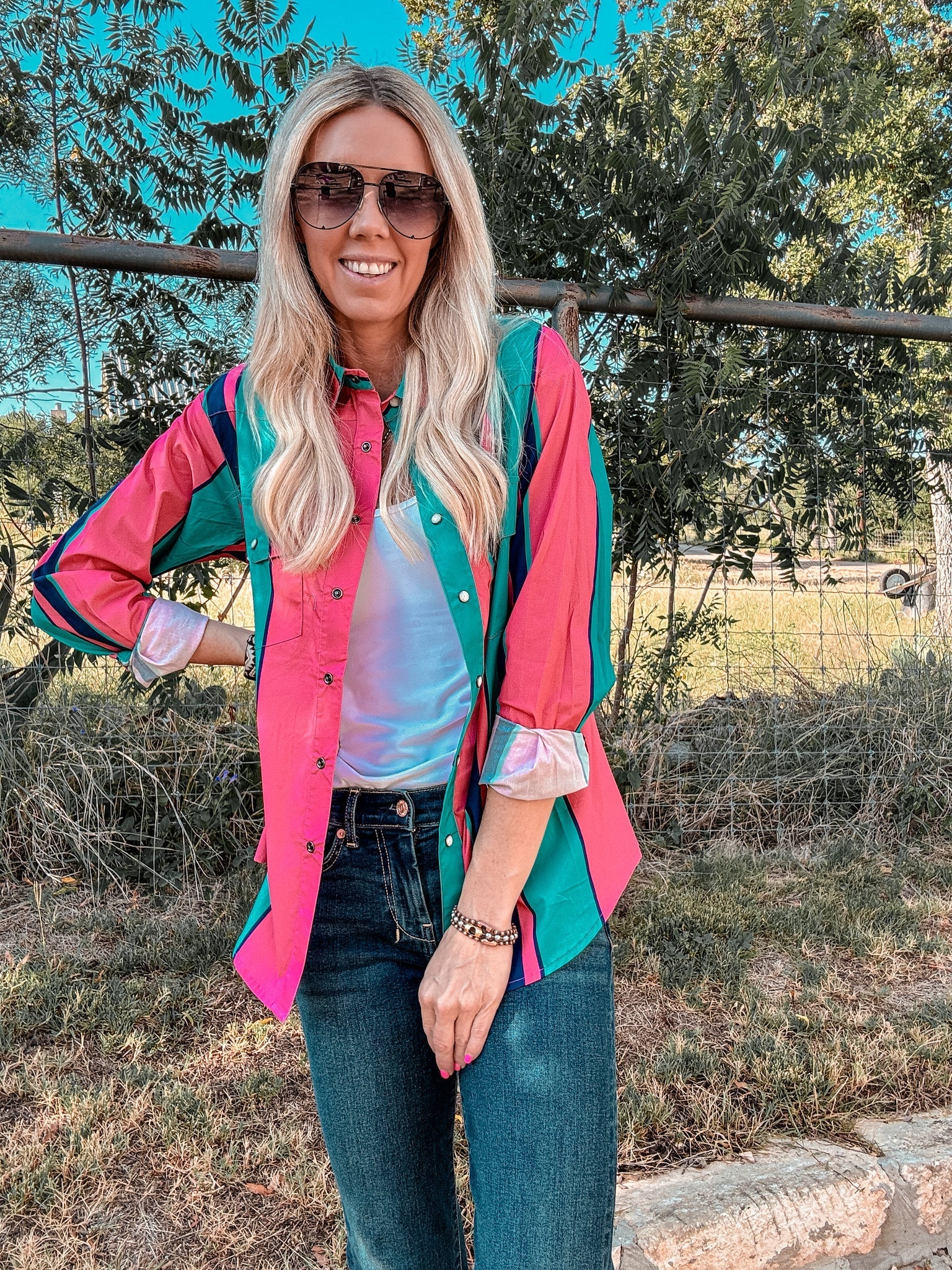The Leona Striped Button Down (Pink Mix)