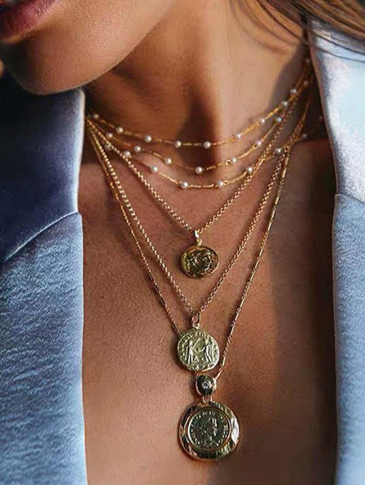 Retro Portrait Embossed Multilayer Necklace