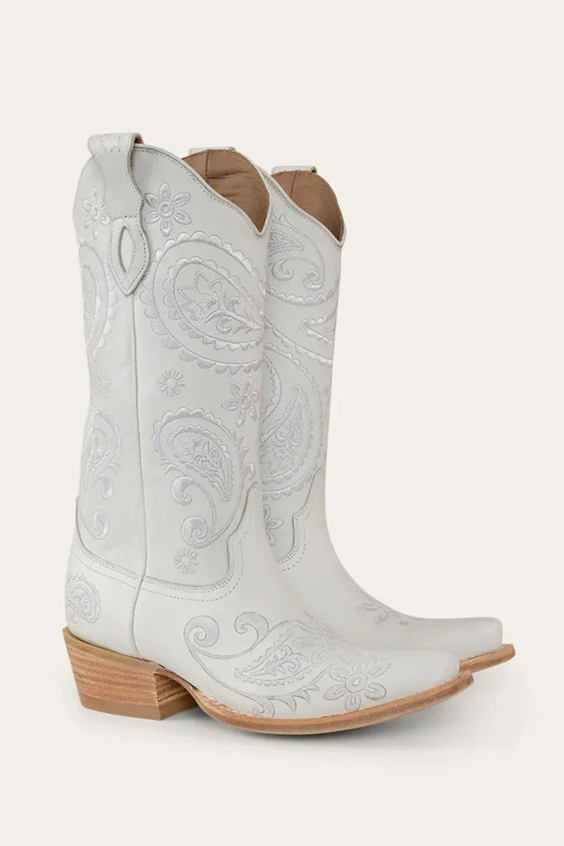 Women's Pointed Toe Chunky Heel Embroidered High Cowboy Boots
