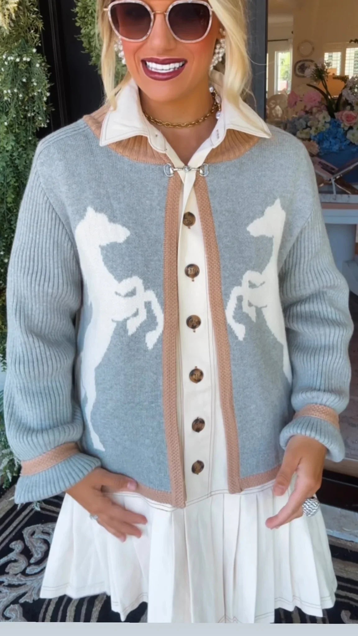 Horse Knit Cardigan - Black / Grey