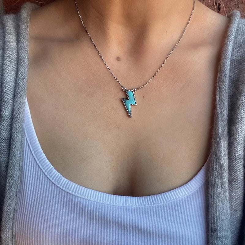 Boho Vintage Turquoise Lightning Necklace