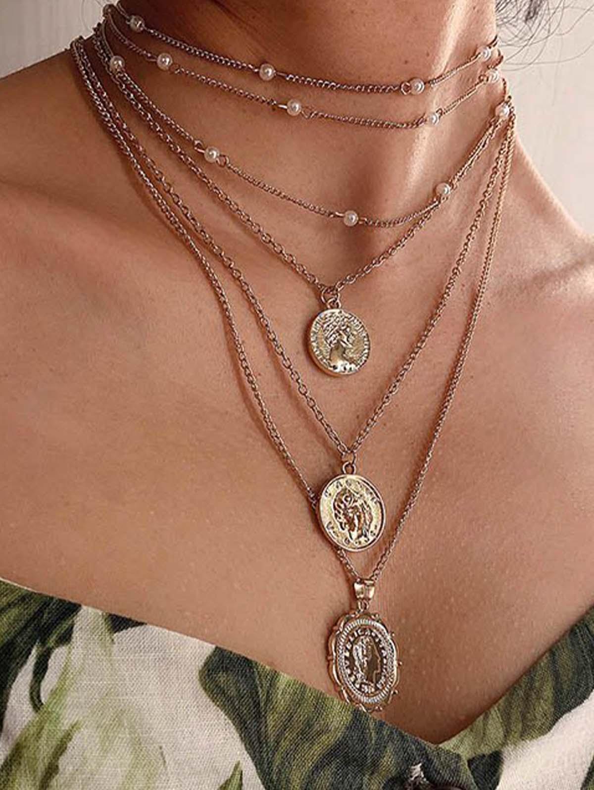 Retro Portrait Embossed Multilayer Necklace