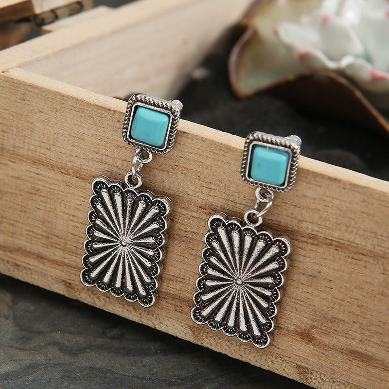 Vintage Turquoise Western Celtic Totem Earrings