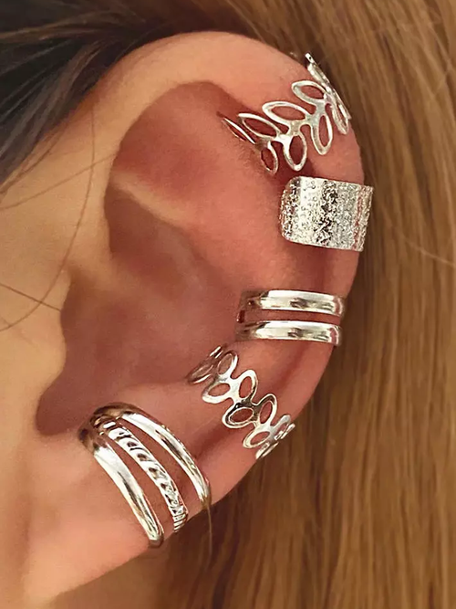 5Pcs Hollow Out Leaf Ear Cuff Earrings