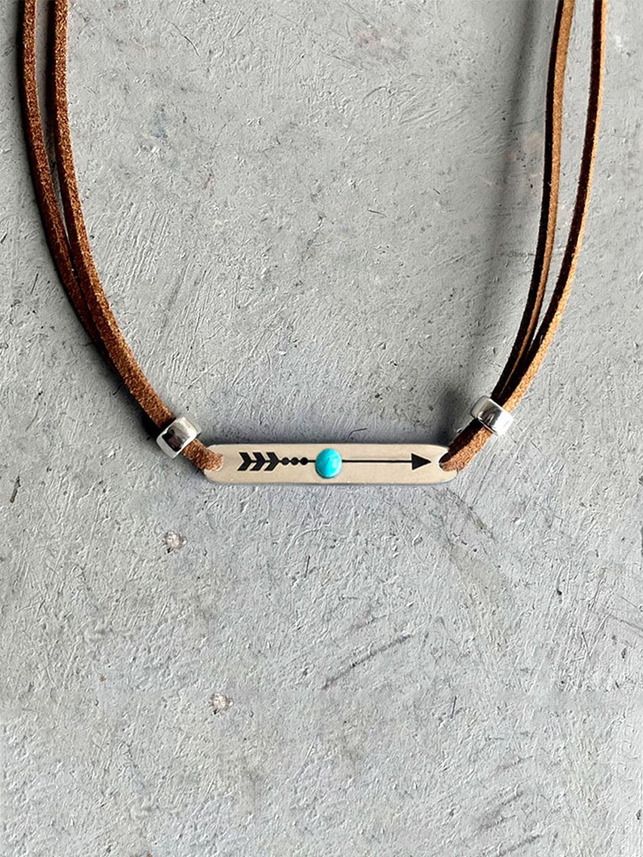 Western Cowboy Vintage Geometric Turquoise Pendant Necklace