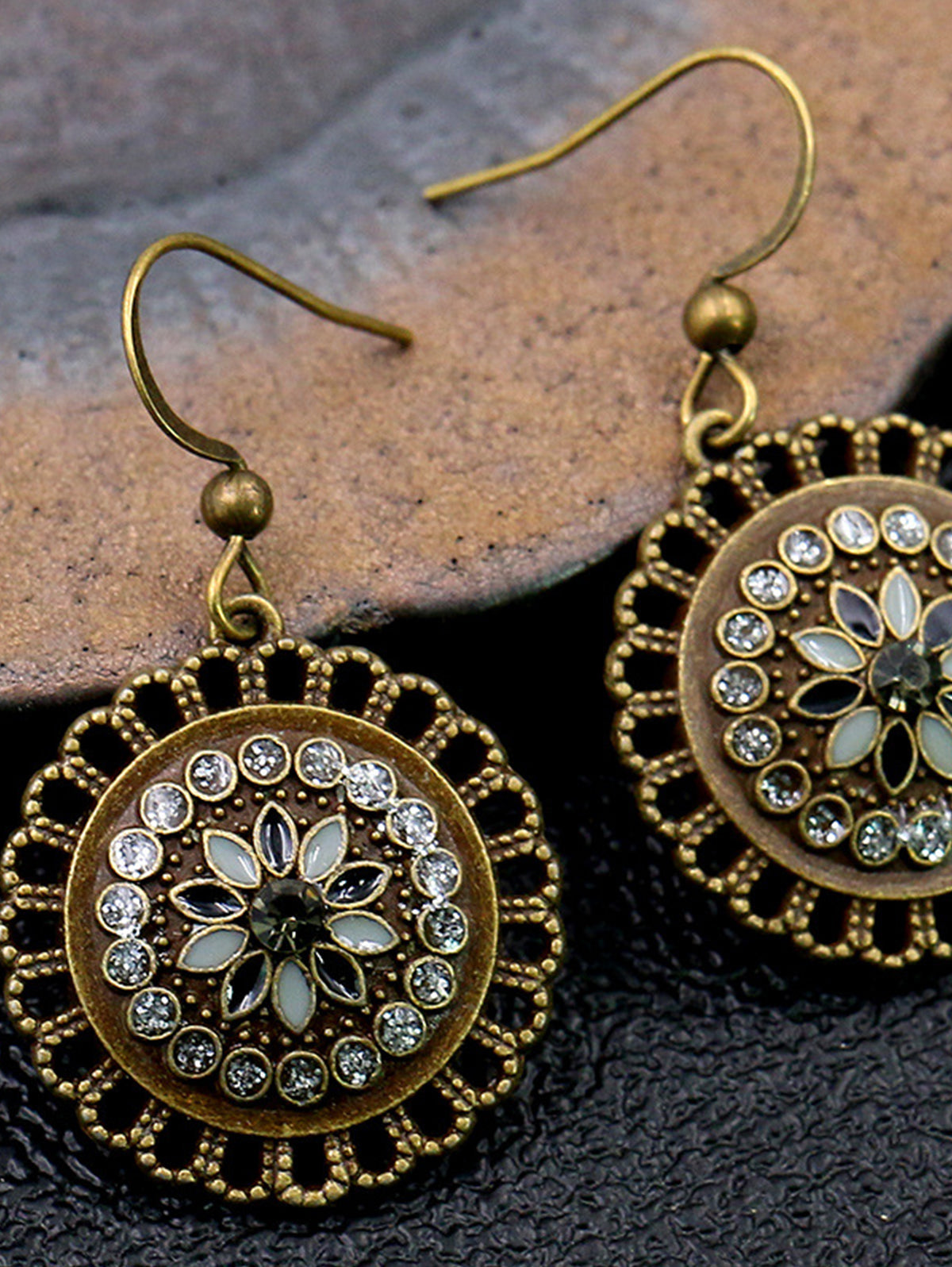 Flower Design Hollow Rhinestone Decor Drop Earrings