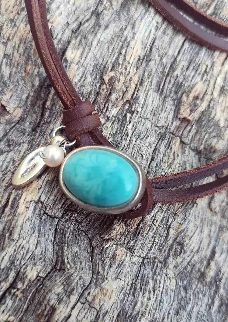 Turquoise Pearl Multi-Layered Necklace - Brown