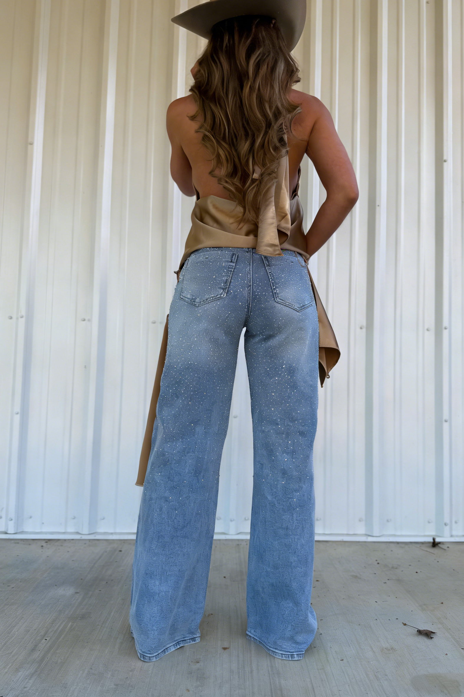 Iridescent Rhinestone Runway Jeans