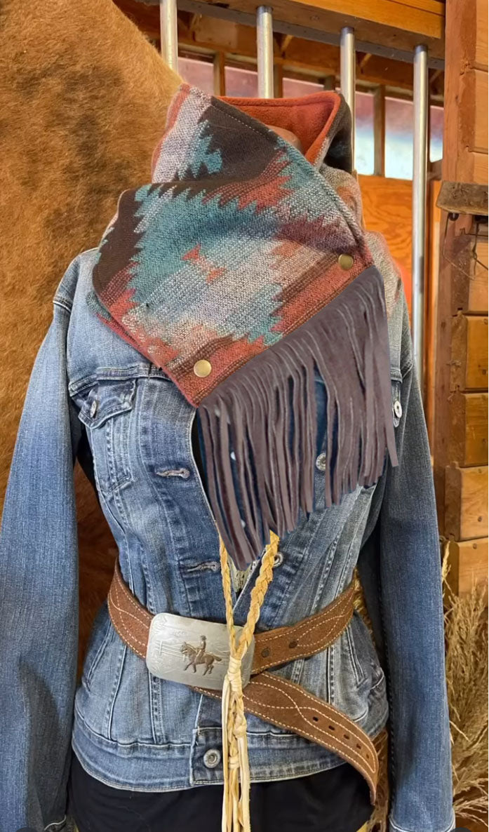 Western Fringed Scarf - Aztec Pattern