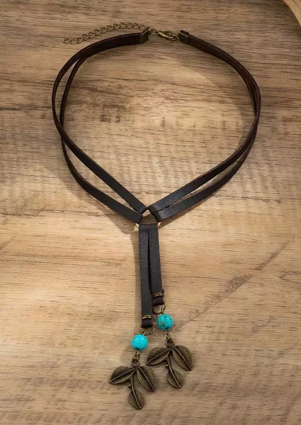 Turquoise Leaf Tassel Bohemian Necklace