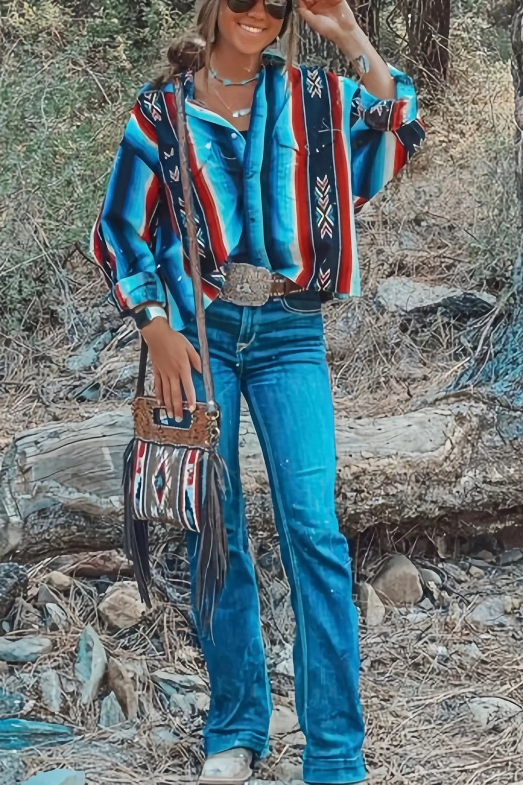 National Graphic Print Long-sleeved Blouse