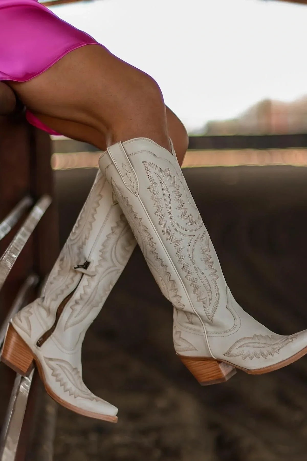 Cowgirl Western Embroidered White High Boots