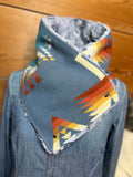 Western Blue Gray Aztec Sherpa Warm Neck Hood