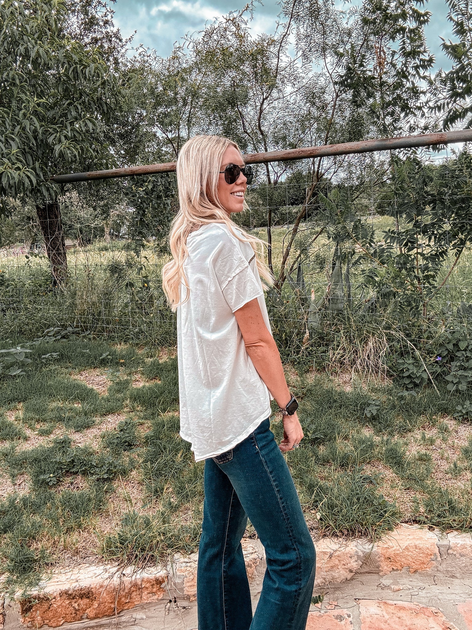 The Tarpley High Low Embroidered Top (White)