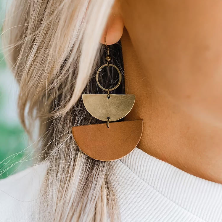 Semicircle PU Leather Alloy Hook Earrings