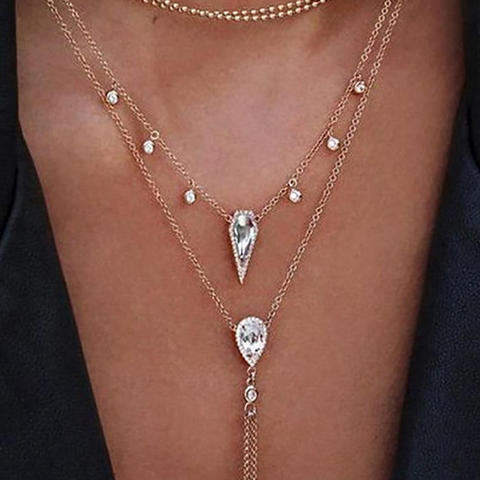 Rhinestone Multi-Layered Pendant Necklace