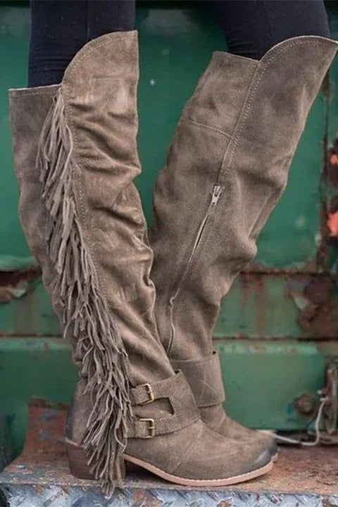 Low Heel Suede Winter Tassel Boots
