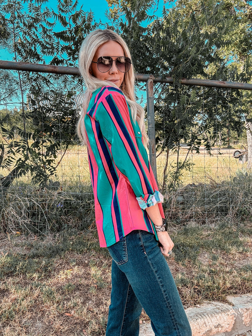 The Leona Striped Button Down (Pink Mix)