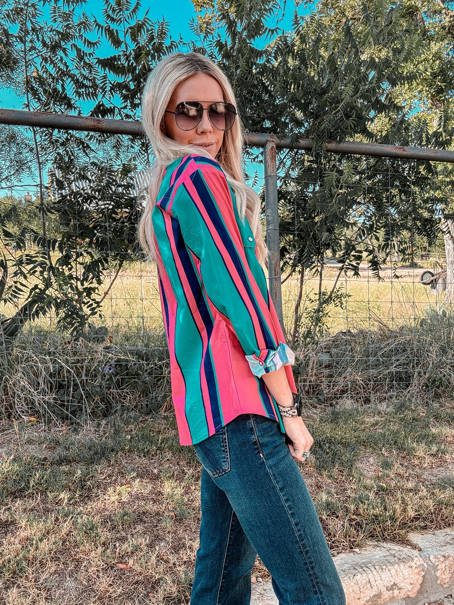 The Leona Striped Button Down (Pink Mix)