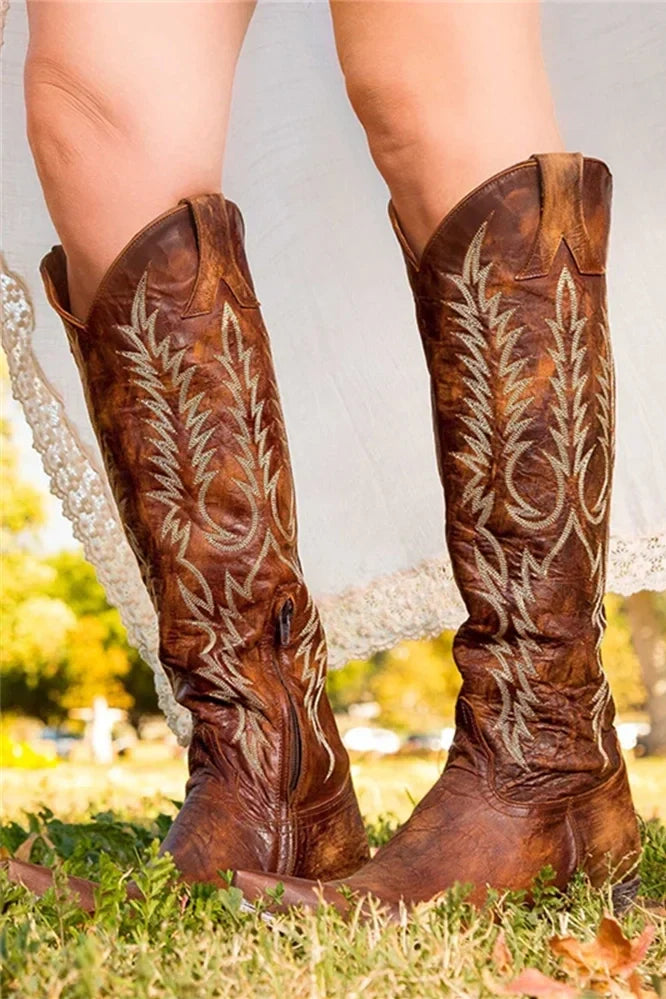 Cowgirl Western Embroidered Knee High Boots