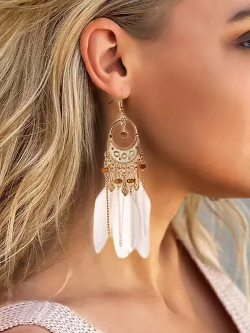 Vintage Tassel Feather Hook Earrings