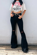 Distressed High Waisted Flares