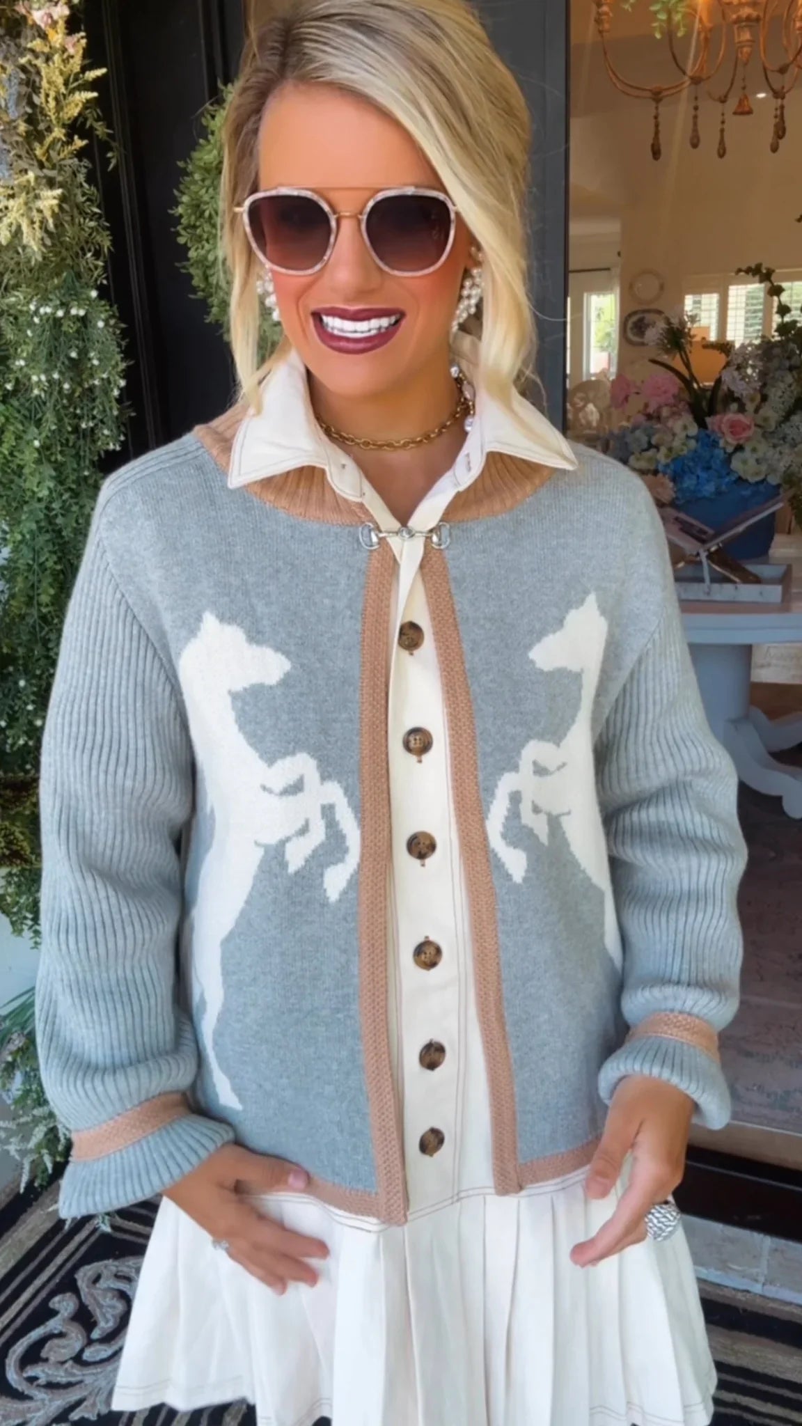 Horse Knit Cardigan - Black / Grey